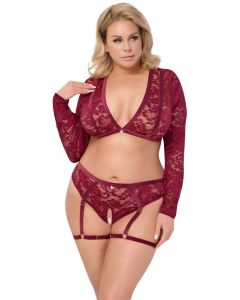 Cottelli Kanten Spannende Lingerie Set - Donkerrood