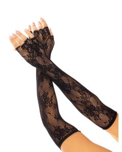 Leg Avenue Floral Net Vingerloze Handschoenen - Zwart